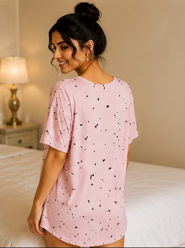 Women’s Pink Heart Print Short Sleeve Night Suit Set